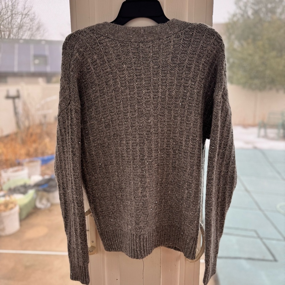 Time and Tru Women's XS Gray Heather Sequin Button Front Pocket Cardigan Sweater - Picture 10 of 13
